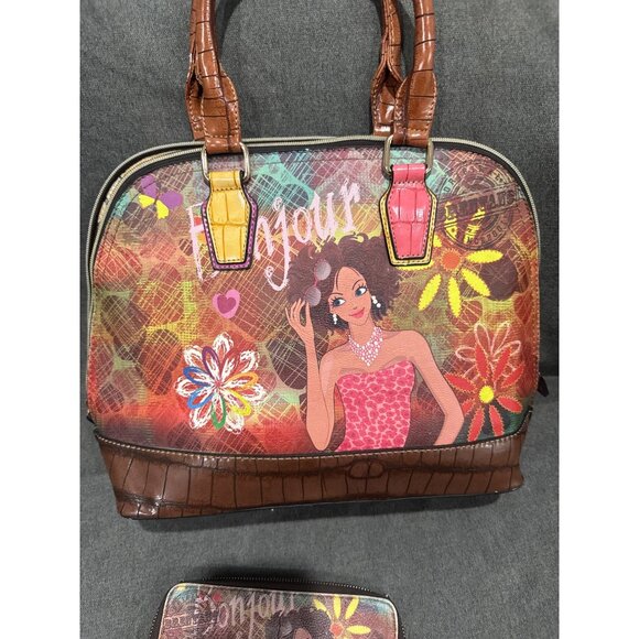 Breniano Bonjour Multicolor Handbag & Wallet Set With Adjustable Strap And Zippe - Picture 3 of 12